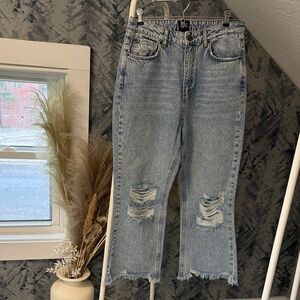BDG Faded Blue Ripped Cropped Kick Flare Jeans